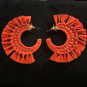 2 for $30 Orange Raffia Hoop Earrings